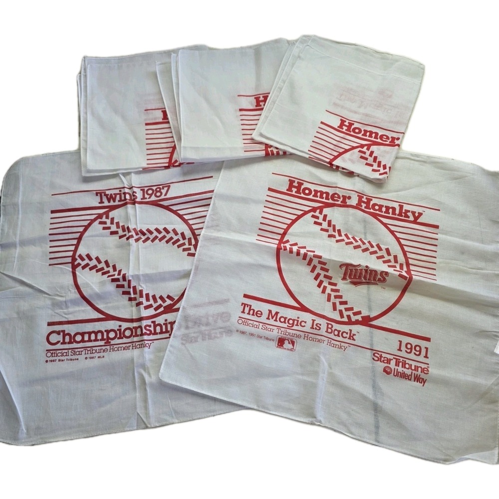 Vintage MN Twins Homer Hanky Lot of 5 - (1) 1987 & (4) 1991 World Series - CRISP
